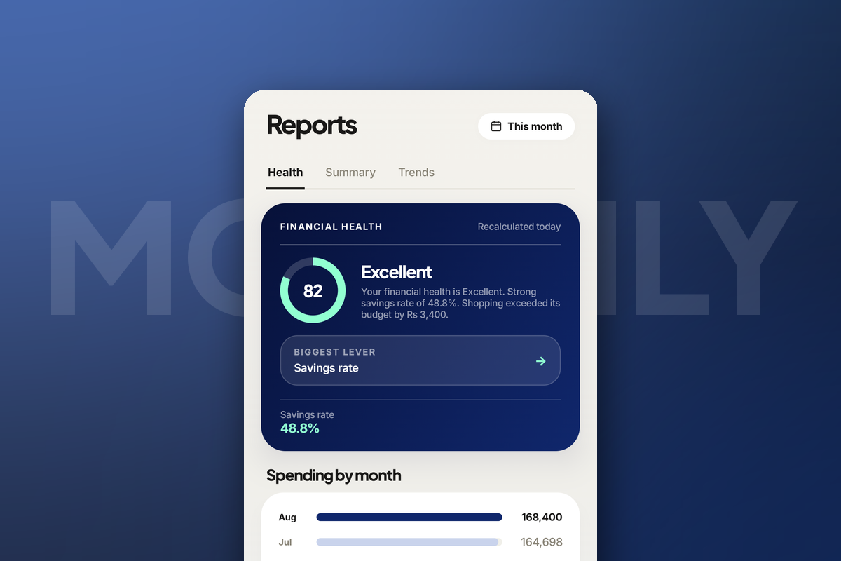 Rakama reports showing spending by month and the trend across the year