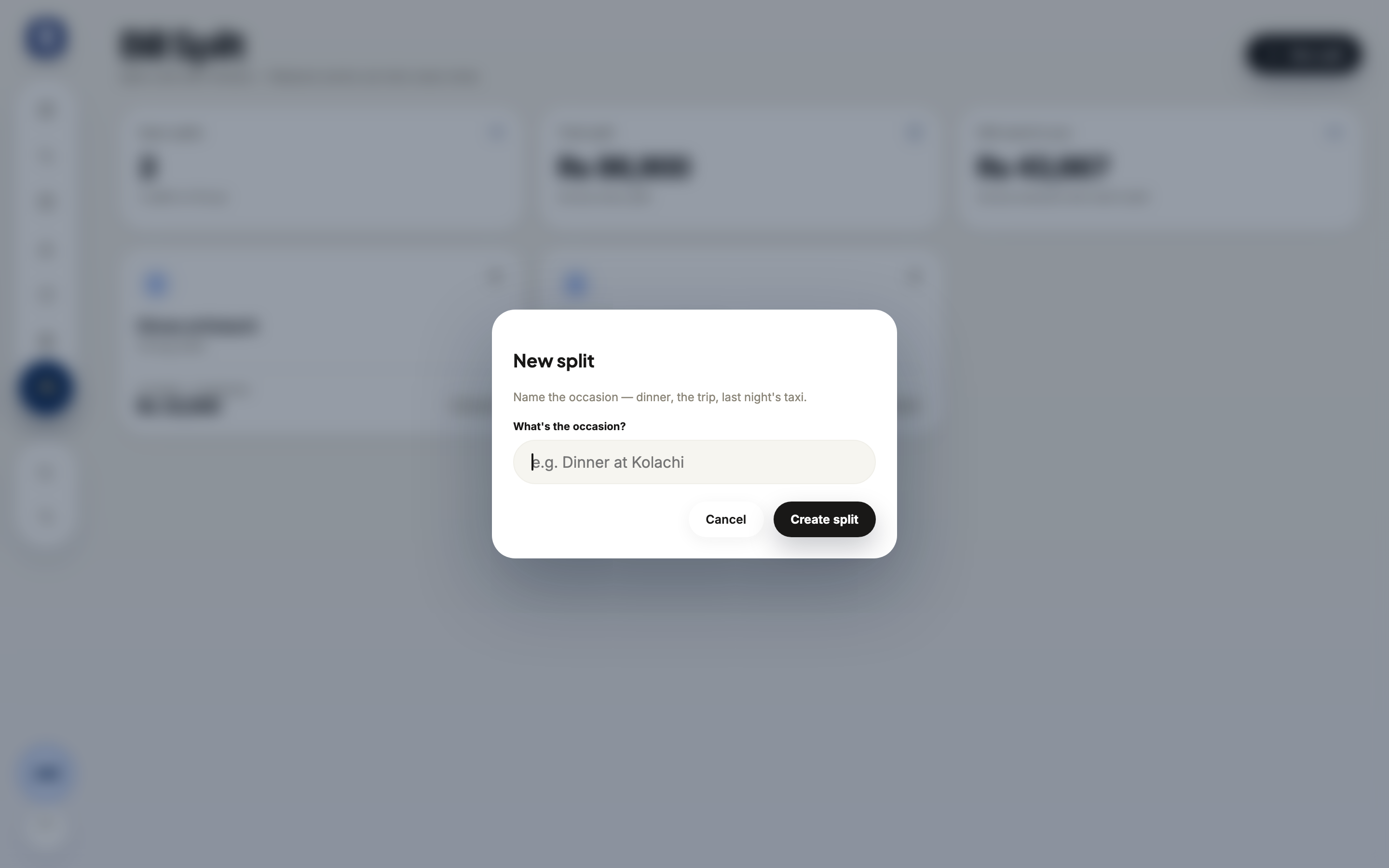 Rakama web new bill split form for naming a shared expense